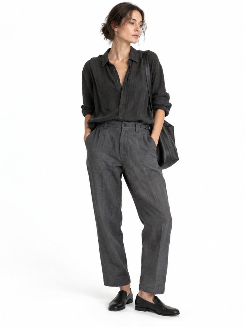 Pas de calais Charcoal Gray 100% Linen Straight Leg Pants Made in Japan 38